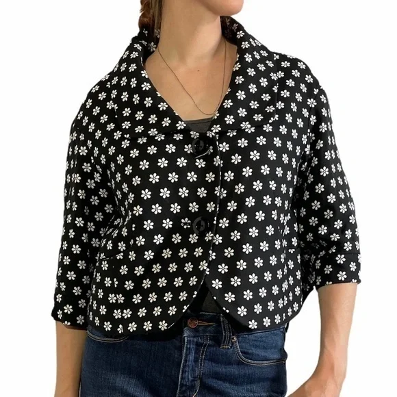 W BY WORTH Black White Floral Blazer 6 - Picture 1 of 13